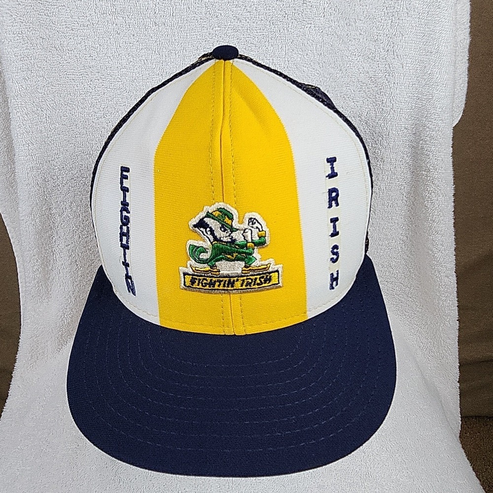 Vintage Notre Dame Fighting Irish Hat Cap Navy Snapback Mesh Logo Made USA AJD